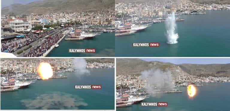 Εκρηκτική η πρώτη Ανάσταση στο λιμάνι της Καλύμνου, σήμερα Μεγάλο Σάββατο μεσημέρι, 23 Απριλίου 2022.