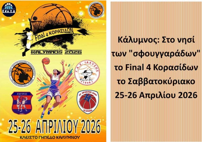 Κάλυμνος: Στο νησί των “σφουγγαράδων” το Final 4 Κορασίδων το Σαββατοκύριακο  25-26 Απριλίου 2026